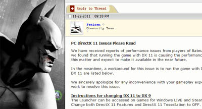 Arkham City DirectX Performance Problems - How to fix