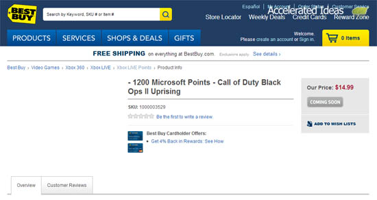 Best Buy - Black ops 2 DLC Uprising