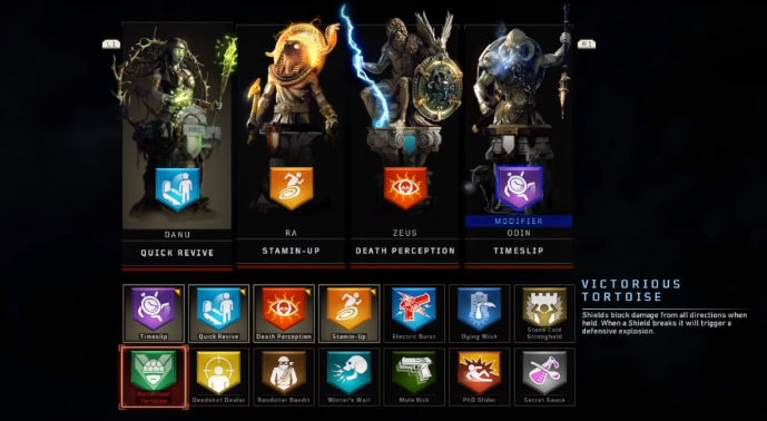 Perks menu shown in game