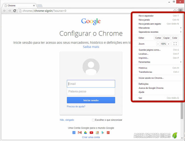 Chrome - menu de configuração