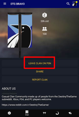 Destiny 2 App - Leave button