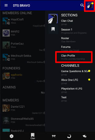 Destiny 2 App - Clan Profile button