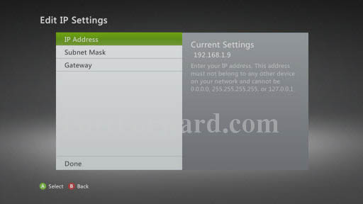 XBox 360 - Change Static IP Address