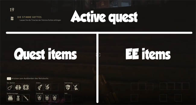 Inventory screen sections