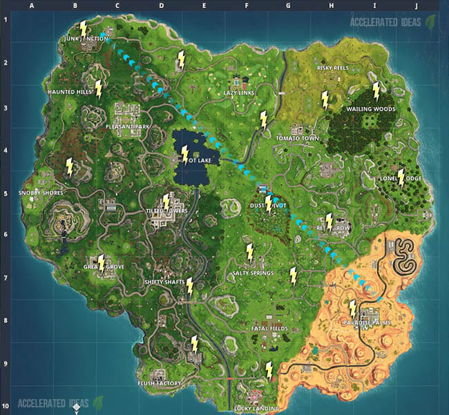 Lightning Bolt map locations for Season 5 Week 1