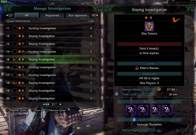 Example of tempered monster bounty quest