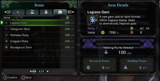 Screenshot of gem crafting at the melding pot