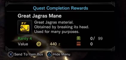 Monster part quest reward