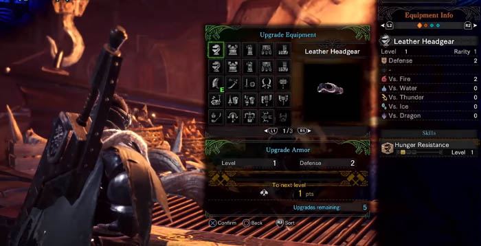 Upgade equipment screen