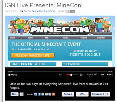 Watch Minecon Livestream - Notch speech, Yogscast, videos and more