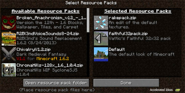 Minecraft 1.7 - Resource Pack Selection Screen