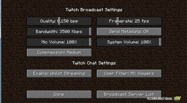 Minecraft 13w47a - Broadcast Settings