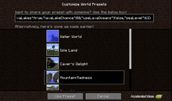 Minecraft 14w17a - Sharing your world preset