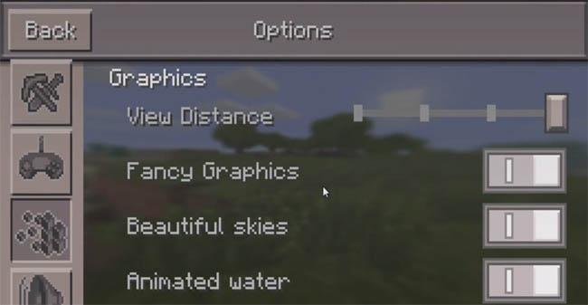 Minecraft PE 0.9.0 - Settings screen