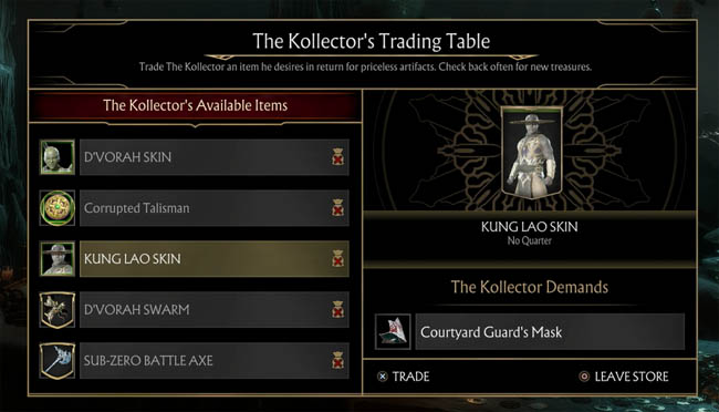 Kollector inventory example showing skins