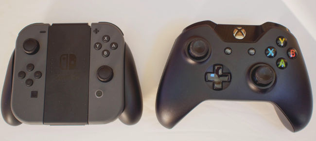 Switch and Xbox controller side by side