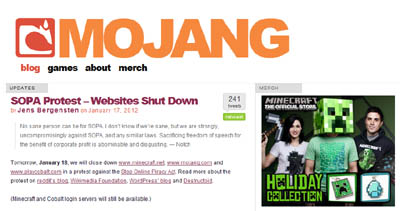 Minecraft Website Offline for SOPA Protest - Jan 18 