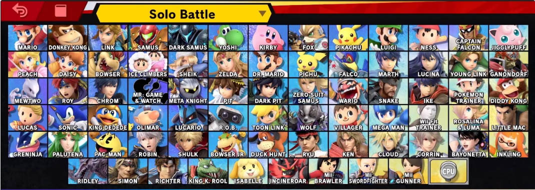 Super Smash Bros Ultimate complete character roster