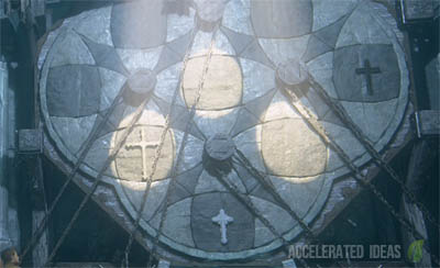 White cross next to small white cross