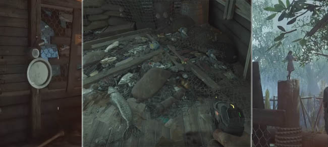 Pans on wall, rubbish pile and Samantha doll example